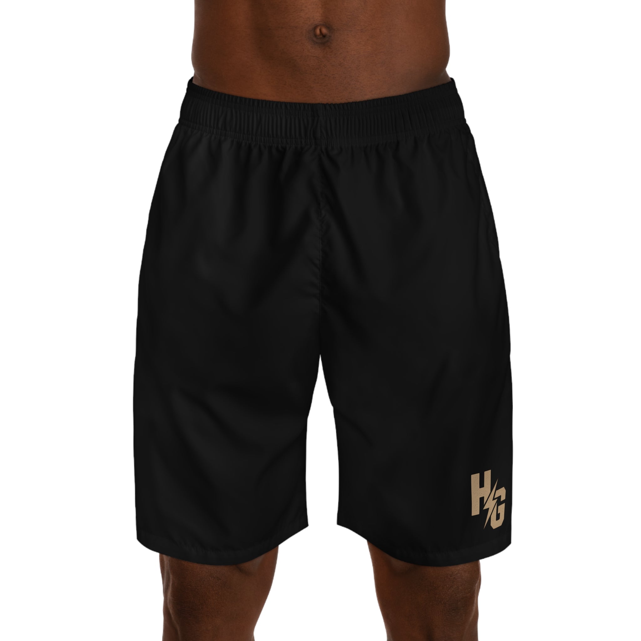 HG Logo Men's Athletic Jogger Shorts — Black Performance Gym Shorts